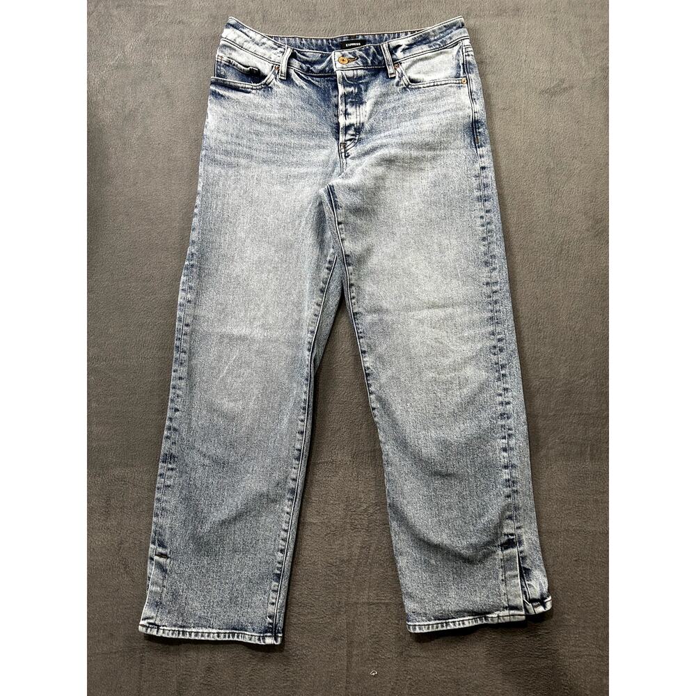 Express Women's Straight Leg Slit Hem Light Wash High Jeans Size 6 Short WideLeg